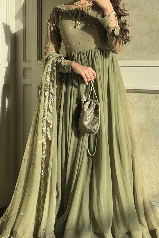 ANKITA OLIVE GREEN- HEMEL SILK
